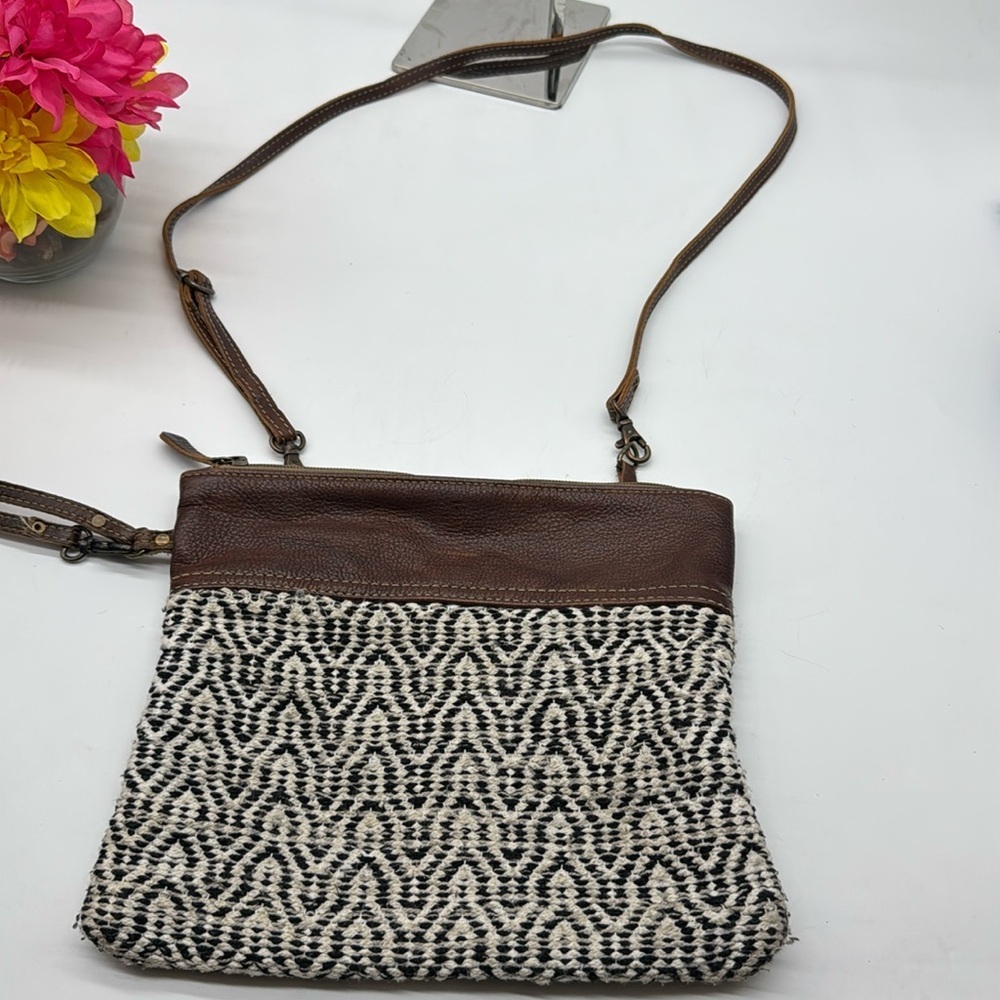 Myra Bag Leather Black white Crossbody Bag